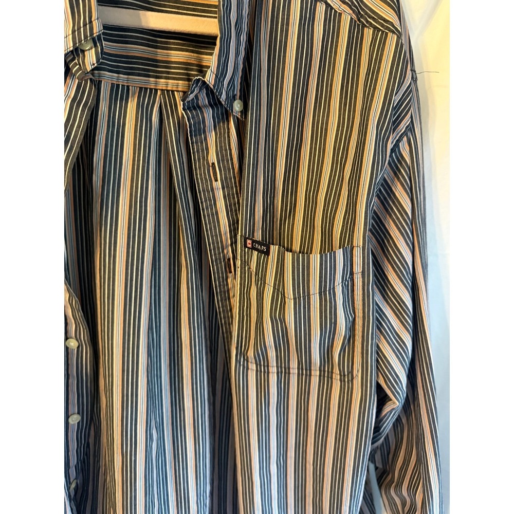 Chaps Mens XL Easy‎ Care Button Down Shirt Long Sleeve Striped Navy Blue Orange - Picture 3 of 6